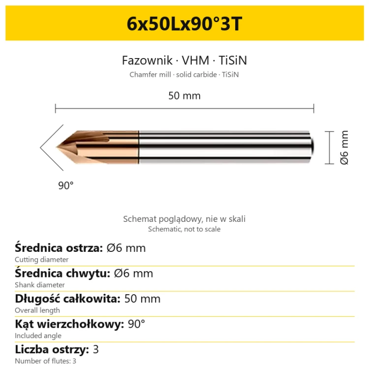 Fazownik VHM TiSiN 6x50Lx90°3T