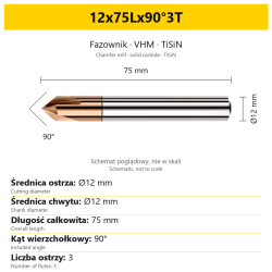 Fazownik VHM TiSiN 12x75Lx90°3T