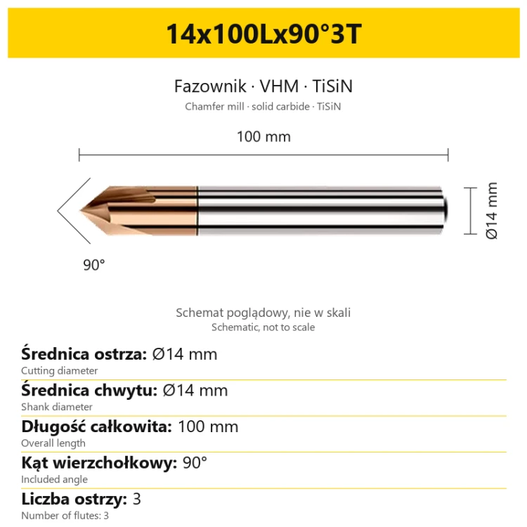 Fazownik VHM TiSiN 14x100Lx90°3T