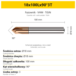 Fazownik VHM TiSiN 18x100Lx90°3T