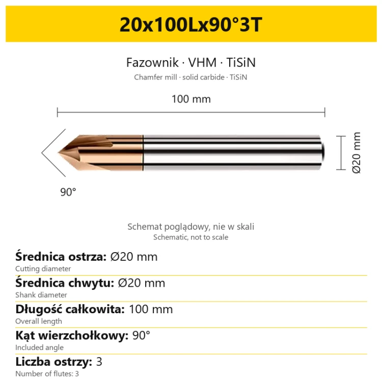 Fazownik VHM TiSiN 20x100Lx90°3T