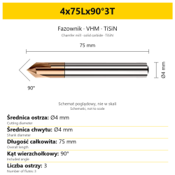 Fazownik VHM TiSiN 4x75Lx90°3T