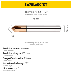 Fazownik VHM TiSiN 8x75Lx90°3T