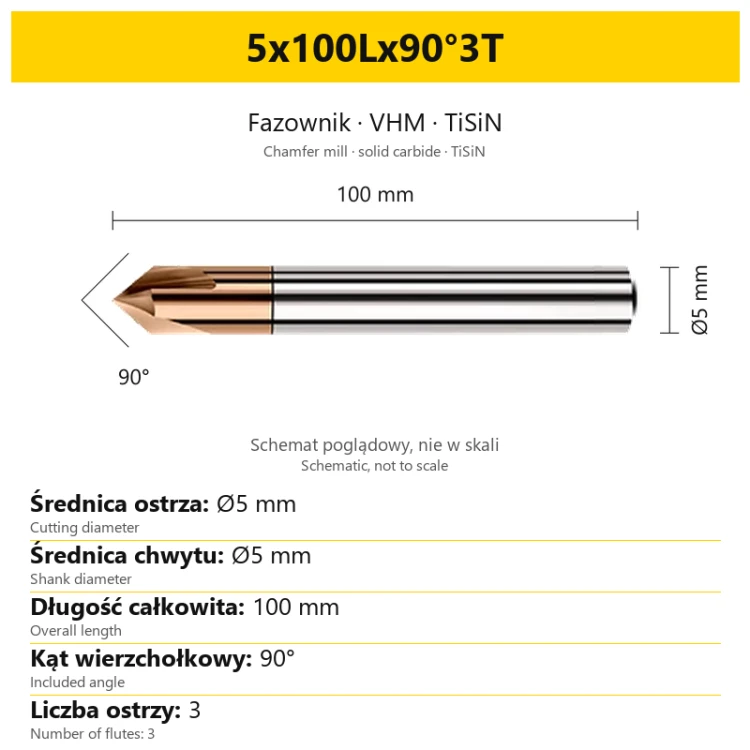 Fazownik VHM TiSiN 5x100Lx90°3T