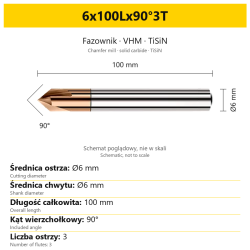Fazownik VHM TiSiN 6x100Lx90°3T