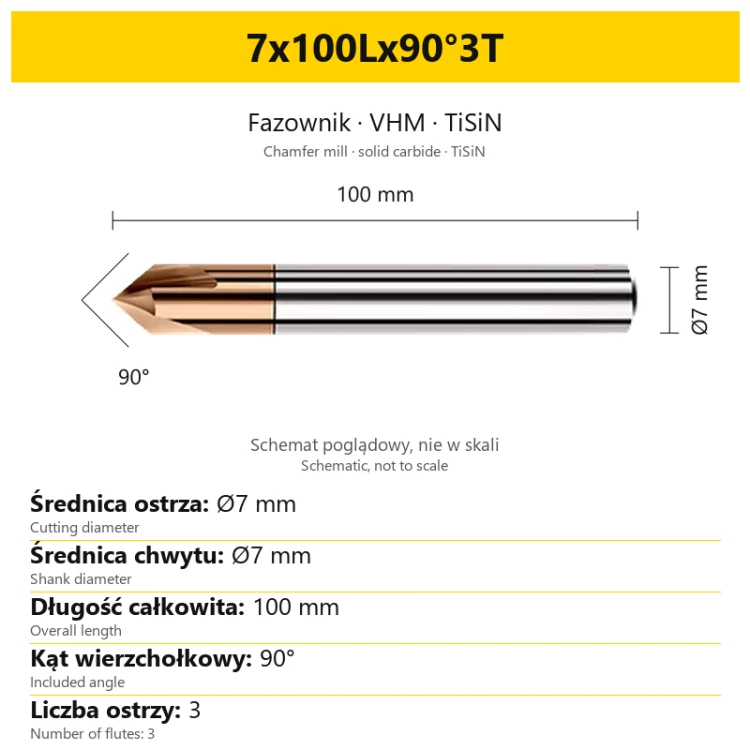 Fazownik VHM TiSiN 7x100Lx90°3T