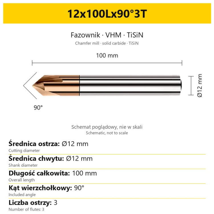 Fazownik VHM TiSiN 12x100Lx90°3T