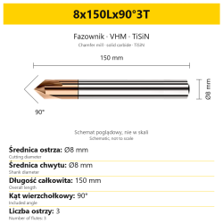 Fazownik VHM TiSiN 8x150Lx90°3T