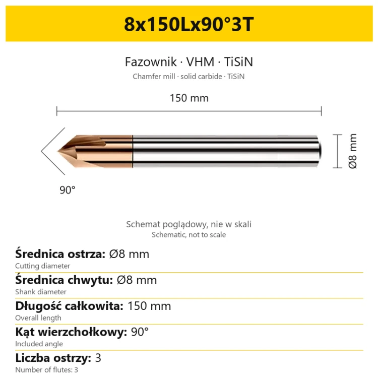 Fazownik VHM TiSiN 8x150Lx90°3T