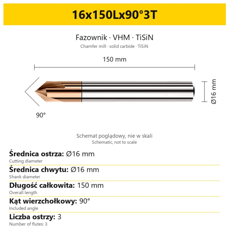 Fazownik VHM TiSiN 16x150Lx90°3T