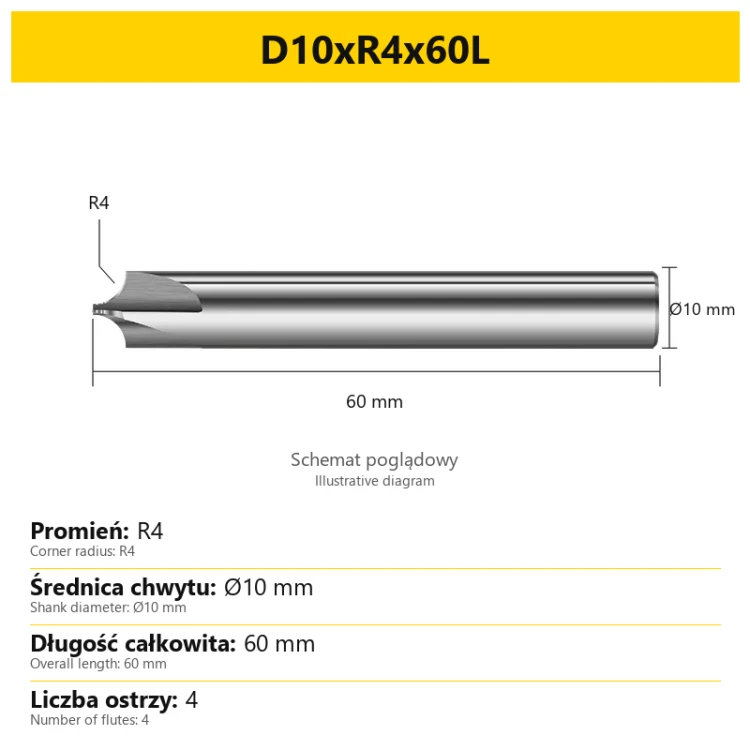 Corner rounding end mill — D10xR4x60L — PL/EN