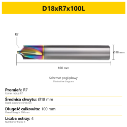 Corner rounding end mill — D18xR7x100L — PL/EN