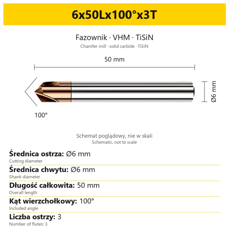 Fazownik VHM TiSiN 6x50Lx100°x3T