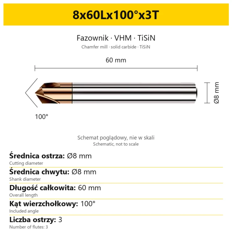 Fazownik VHM TiSiN 8x60Lx100°x3T