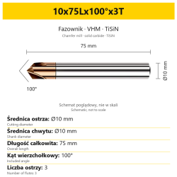 Fazownik VHM TiSiN 10x75Lx100°x3T
