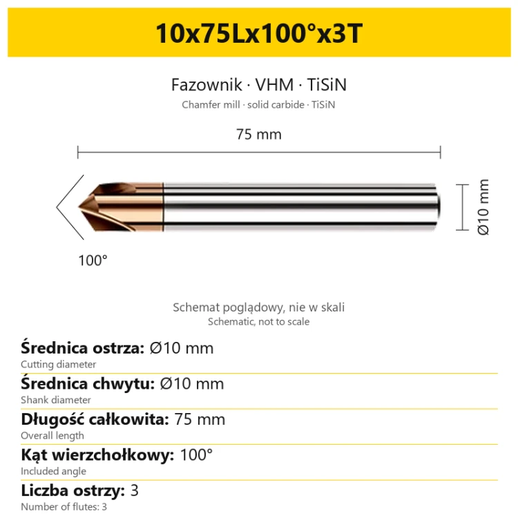 Fazownik VHM TiSiN 10x75Lx100°x3T
