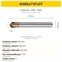 Fazownik VHM TiSiN 4x50Lx110°x3T
