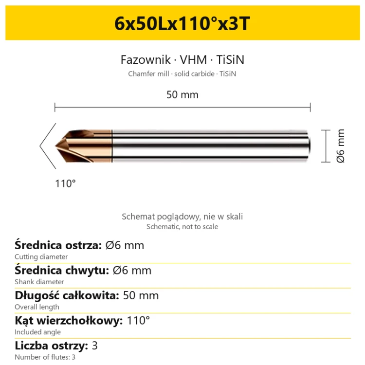 Fazownik VHM TiSiN 6x50Lx110°x3T