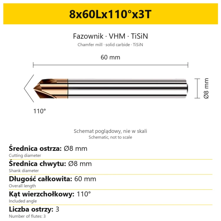 Fazownik VHM TiSiN 8x60Lx110°x3T