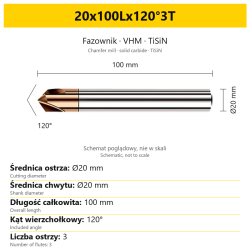 Fazownik VHM TiSiN 20x100Lx120°3T