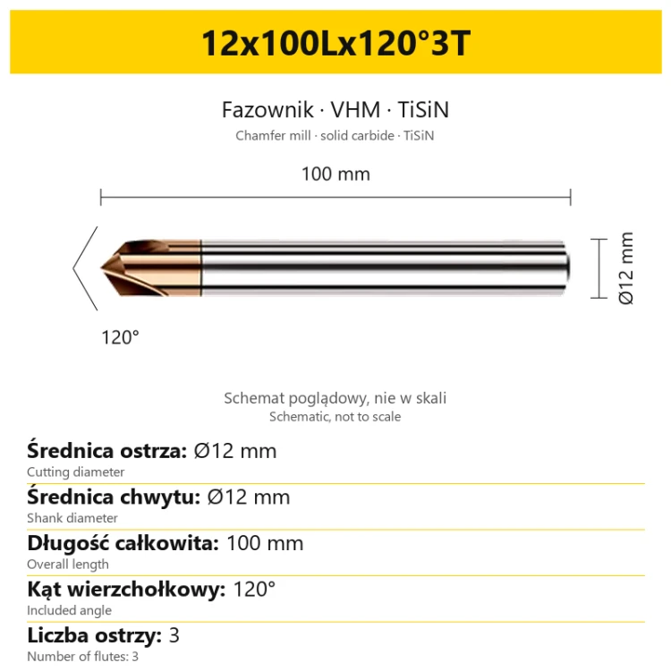 Fazownik VHM TiSiN 12x100Lx120°3T