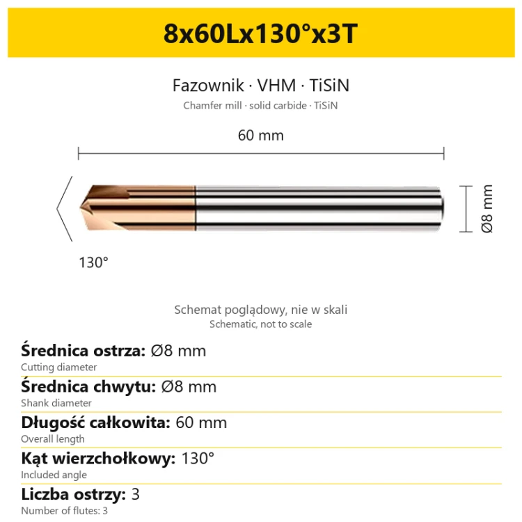 Fazownik VHM TiSiN 8x60Lx130°x3T