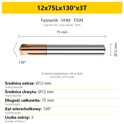 Fazownik VHM TiSiN 12x75Lx130°x3T