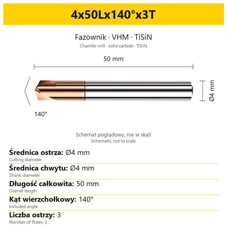 Fazownik VHM TiSiN 4x50Lx140°x3T