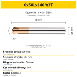 Fazownik VHM TiSiN 6x50Lx140°x3T