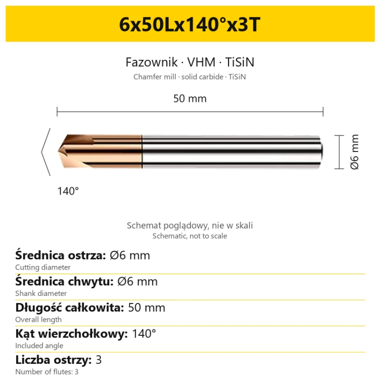 Fazownik VHM TiSiN 6x50Lx140°x3T