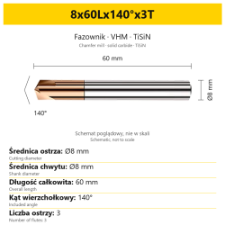 Fazownik VHM TiSiN 8x60Lx140°x3T