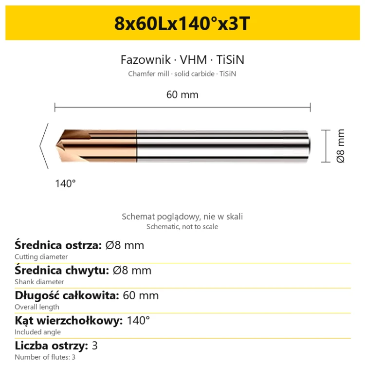 Fazownik VHM TiSiN 8x60Lx140°x3T