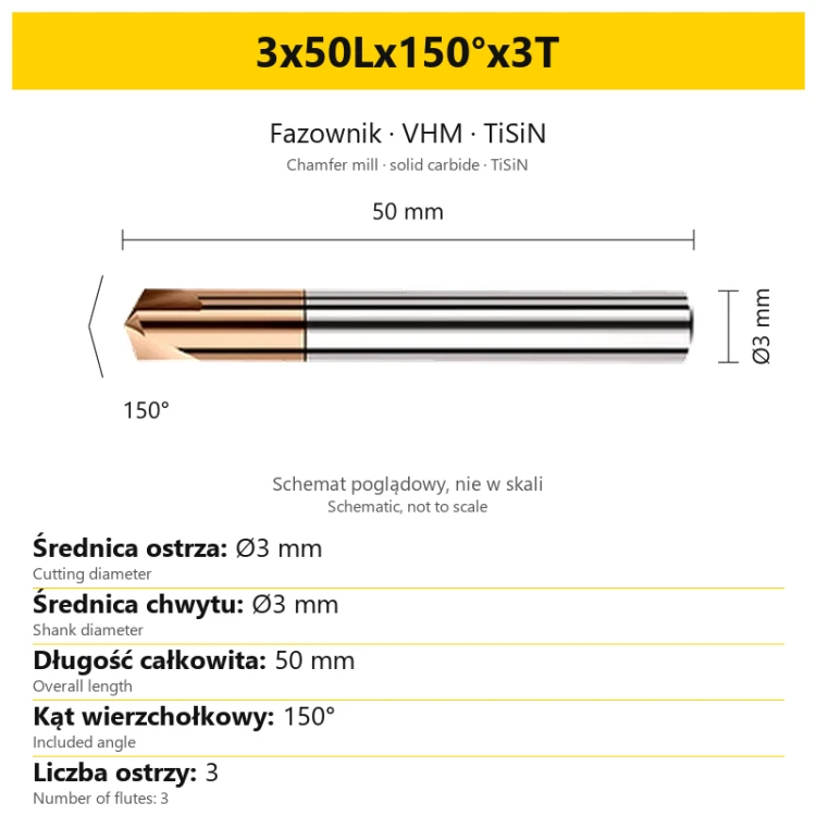Fazownik VHM TiSiN 3x50Lx150°x3T