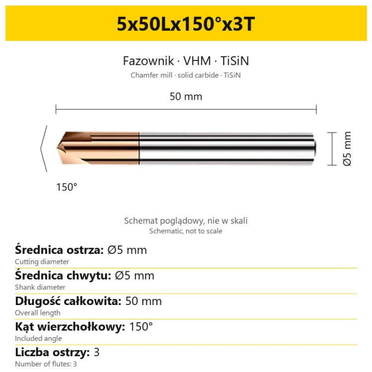 Fazownik VHM TiSiN 5x50Lx150°x3T