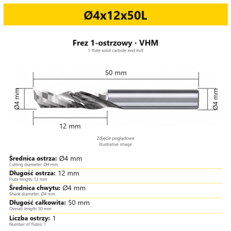 Przejdź do produktu Frez trzpieniowy VHM 1-ostrzowy do aluminium