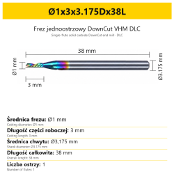 Frez jednoostrzowy DownCut VHM DLC Ø1x3x3.175Dx38L