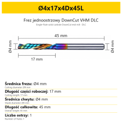 Frez jednoostrzowy DownCut VHM DLC Ø4x17x4Dx45L
