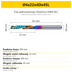Frez jednoostrzowy DownCut VHM DLC Ø4x22x4Dx45L