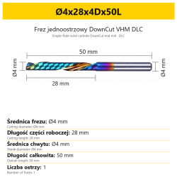 Frez jednoostrzowy DownCut VHM DLC Ø4x28x4Dx50L