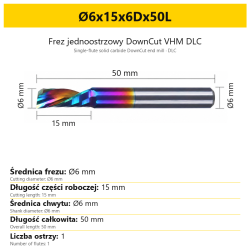 Frez jednoostrzowy DownCut VHM DLC Ø6x15x6Dx50L