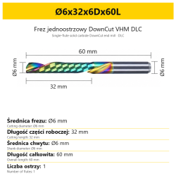 Frez jednoostrzowy DownCut VHM DLC Ø6x32x6Dx60L