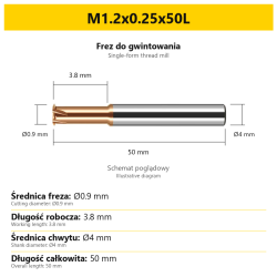 Frez do gwintowania 441 — M1.2x0.25x50L — PL/EN