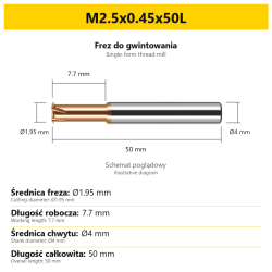 Single-form thread mill — M2.5x0.45x50L — PL/EN