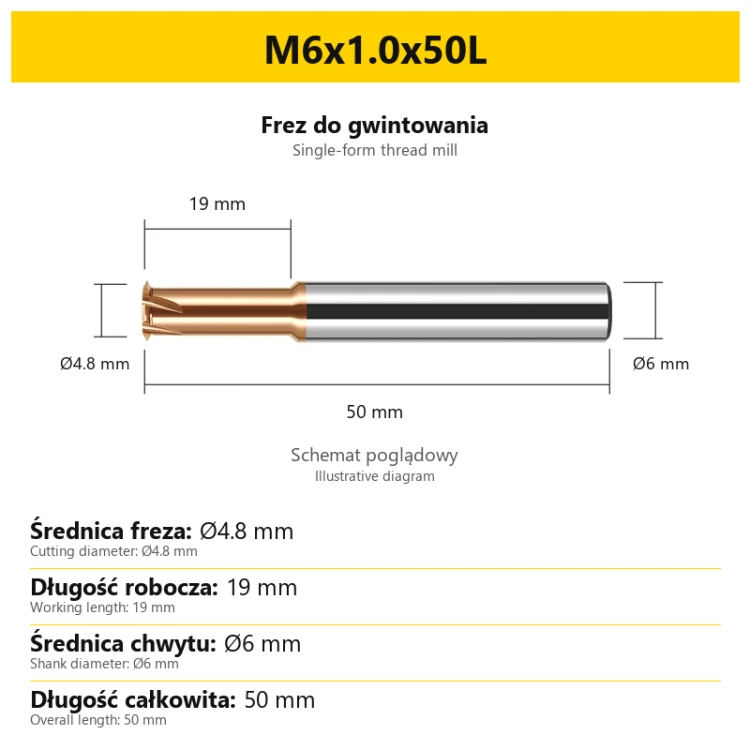 Frez do gwintowania 441 — M6x1.0x50L — PL/EN