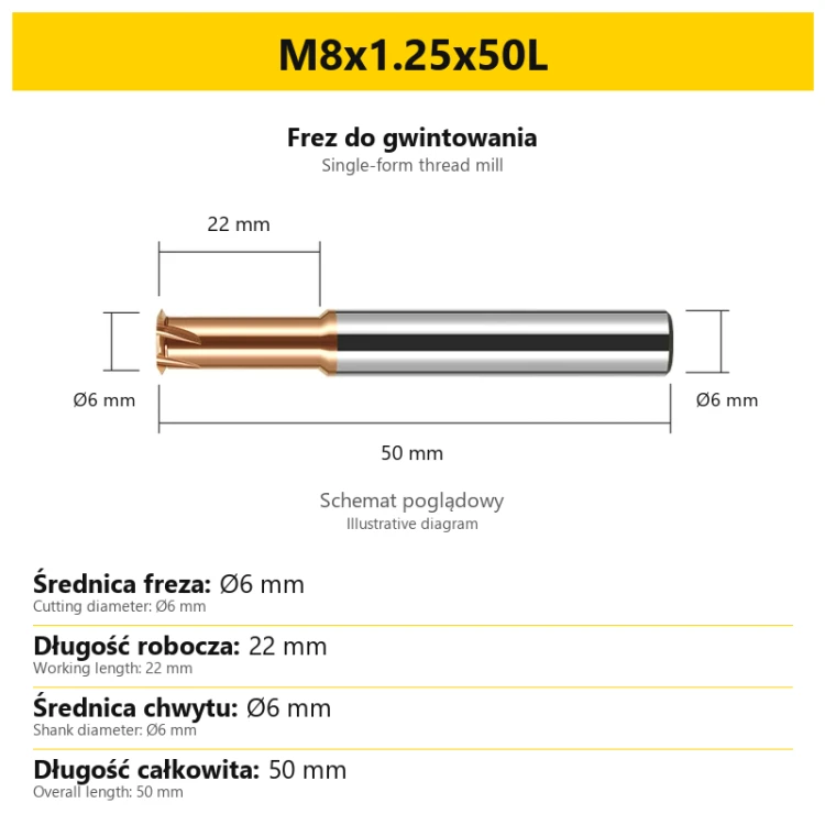 Frez do gwintowania 441 — M8x1.25x50L — PL/EN