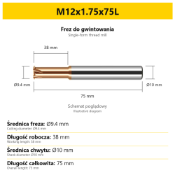 Frez do gwintowania 441 — M12x1.75x75L — PL/EN