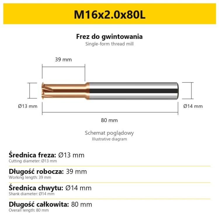 Frez do gwintowania 441 — M16x2.0x80L — PL/EN