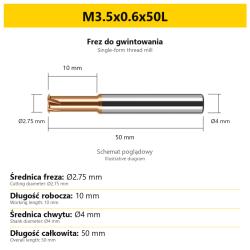 Single-form thread mill — M3.5x0.6x50L — PL/EN