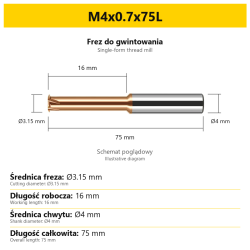 Frez do gwintowania 441 — M4x0.7x75L — PL/EN