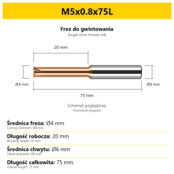 Frez do gwintowania 441 — M5x0.8x75L — PL/EN